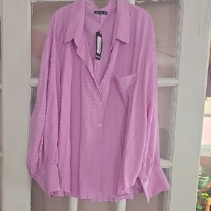 Boohoo Lavender Button-Down Shirt